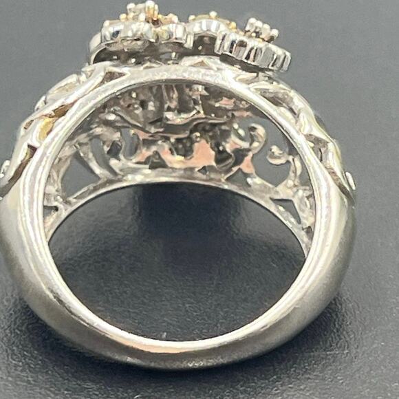 MDJ Michael Drechsler Sterling Silver Diamond Pave Flower Clover Ring Sz 6.5 - Picture 7 of 14